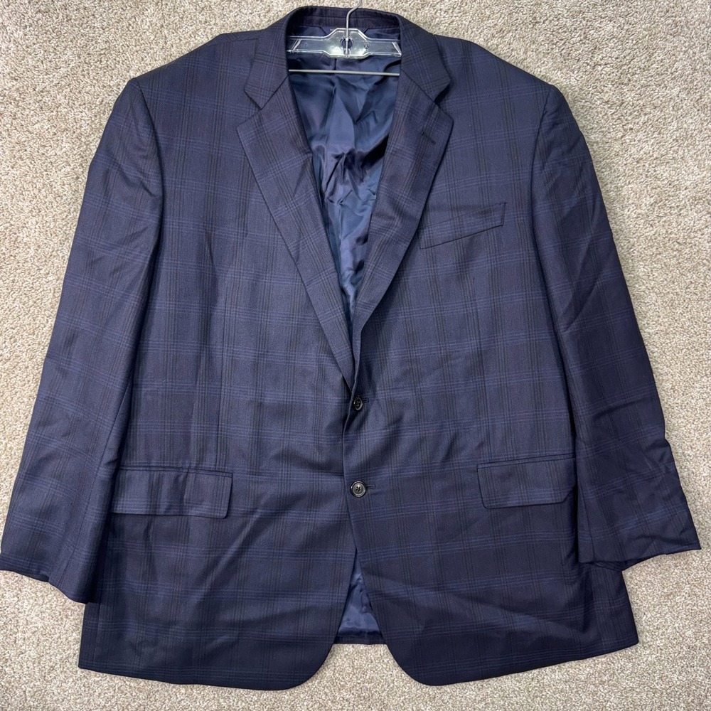 Brooks Brothers Sport Coat Mens 48R 1818 Madison Navy Blue Plaid Silk Wool EUC